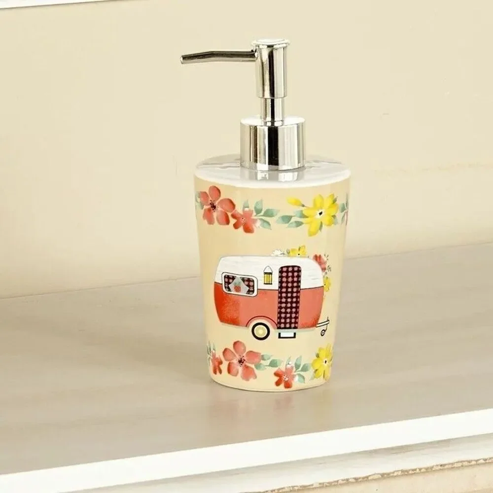 Travel Trailer Soap Pump Dispenser Floral Retro Camper Kitchen Bath Ceramic NEW